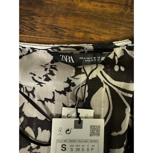 NWT Zara Floral Print Mini Dress with Ruffles in Black/White Monochrome Women S - Picture 7 of 11